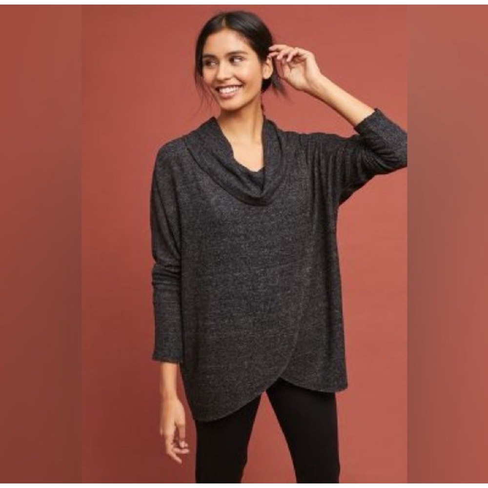 Anthropologie Saturday Sunday XS Homebound Cowl Neck Tunic Knit Gray Sweater